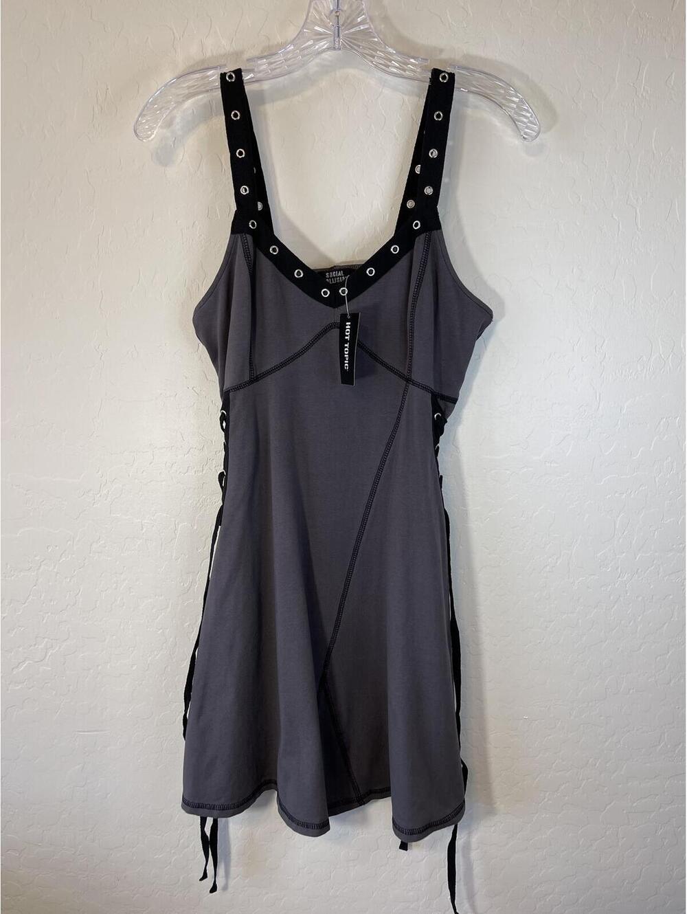 Social Collision Gray Dress with Black Grommet Straps Size S